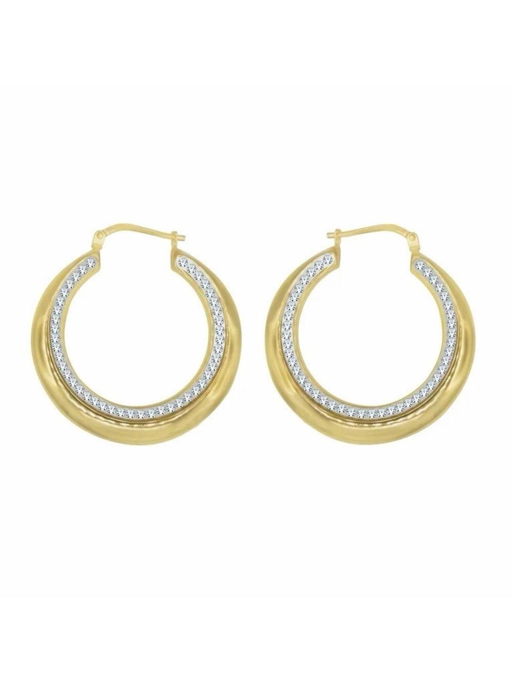 Brilliance Fine Jewelry 14K GP Sterling Silver Crystal Round Large Hoop Earrings
